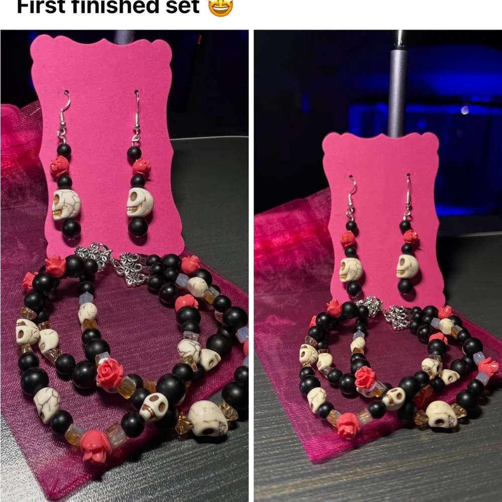 Gothic Skull and Rose Earrings Set